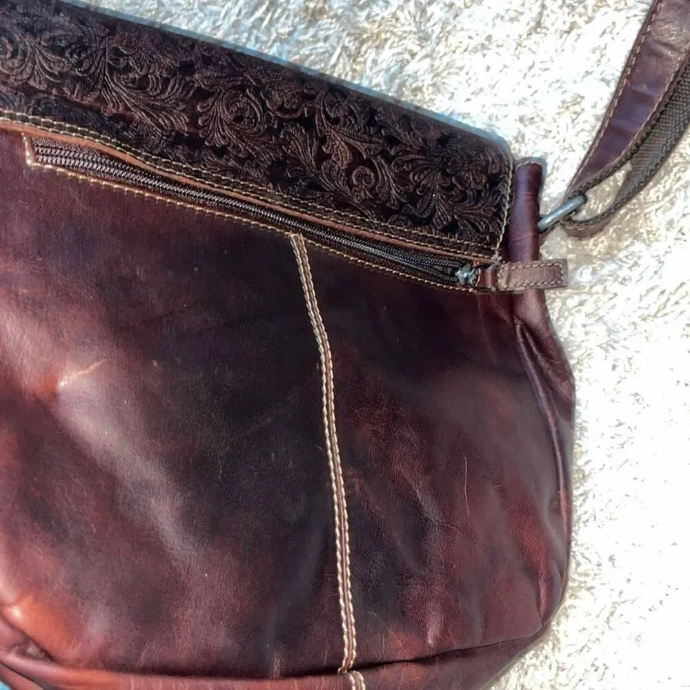 JACK GEORGES Brandy Embossed Flap Leather Crossbody Purse Bag